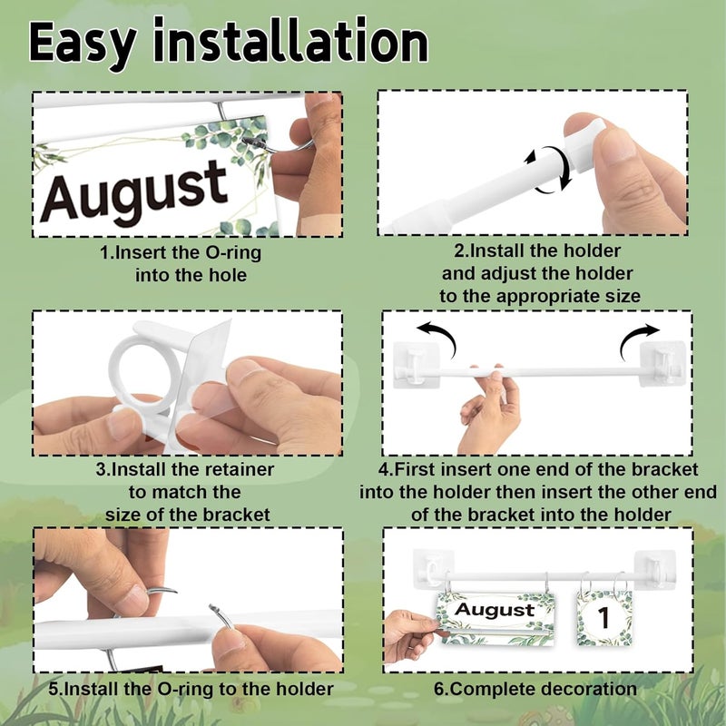 EggSun 96 Cards Classroom Bulletin Board Decorations Set for Teachers,Flip Calendar with Holder for Classroom,Adjustable Calendar,Preschool Elementary Home Decor Supplies（Eucalyptus） - Image 5